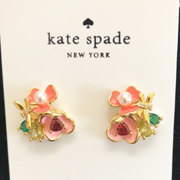 Kate Spade Pearl Bee With Enamel Flower Earrings - Picture 1 of 1